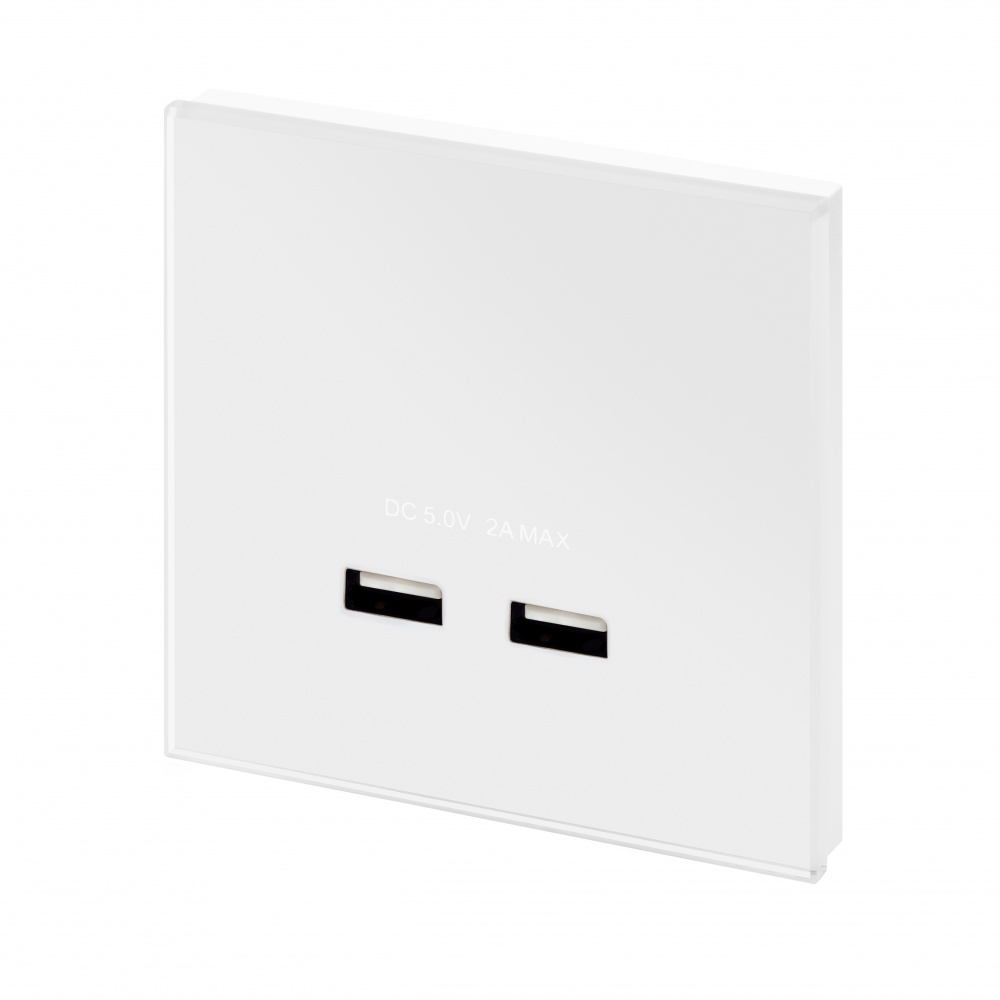 Crystal PG Dual USB Charger Single Socket White RetroTouch Designer