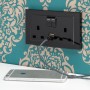 Crystal PG 2.1A USB & 13A DP Double Plug Socket with Switch Black