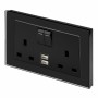 Crystal PG 2.1A USB & 13A DP Double Plug Socket with Switch Black