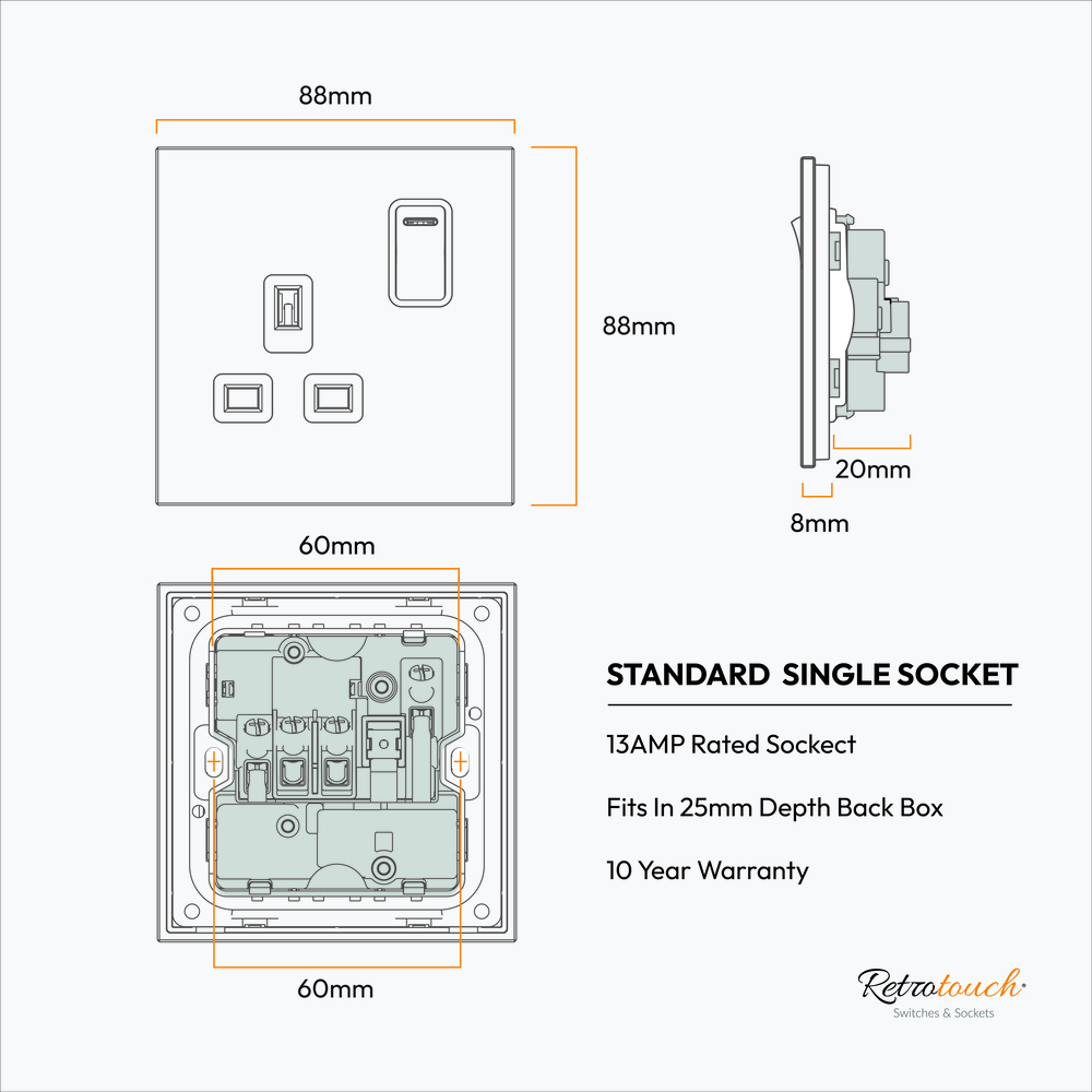 Aura Socket Single Socket - Brushed Brass RetroTouch Light Switches ...