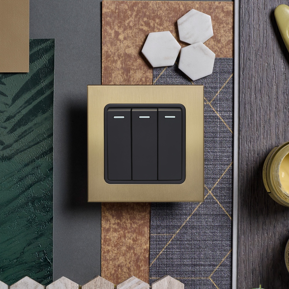 Aura Rocker Triple Retractive Switch - Brushed Brass RetroTouch Light ...