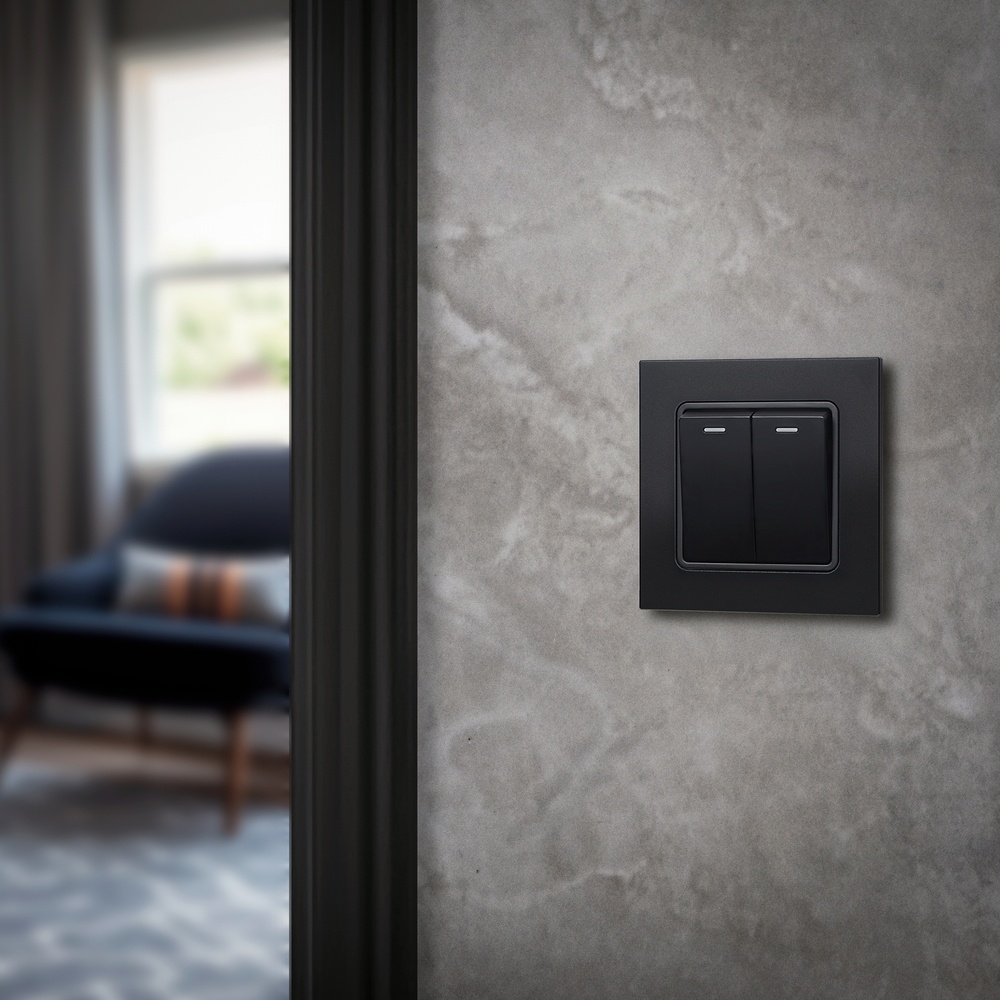 Aura Double Retractive Switch - Matt Black RetroTouch Light Switches ...