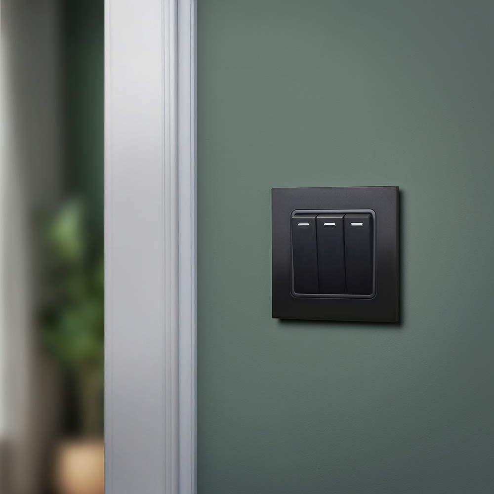 Aura Rocker Triple Retractive Switch - Matt Black RetroTouch Light ...