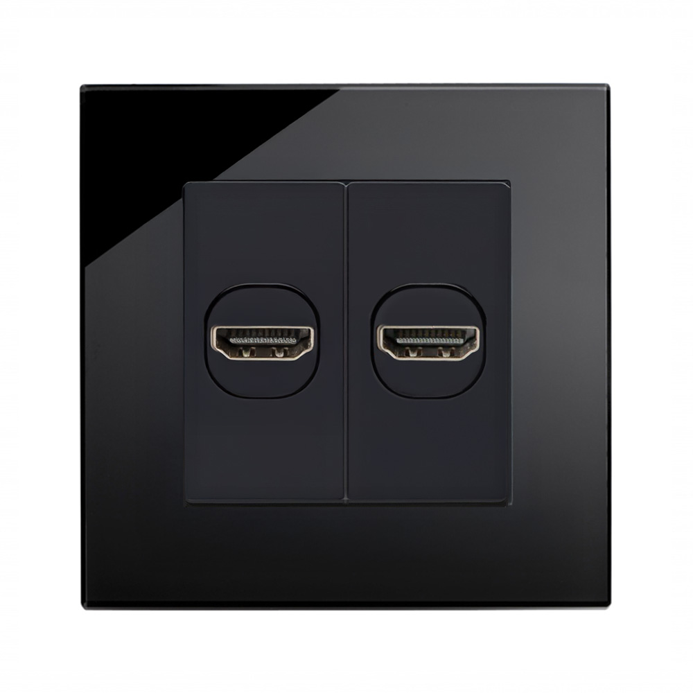 Hdmi Plug Socket Crystal PG Dual HDMI Socket Black RetroTouch Light Switches & Plug Sockets