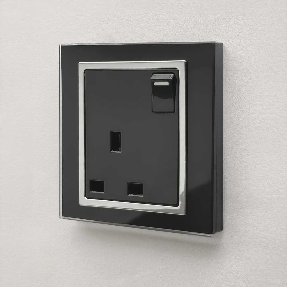 Crystal CT 13A Single Plug Socket with Switch Black RetroTouch Light ...